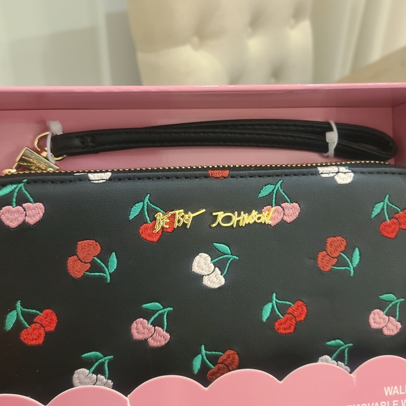 NWT! Betsey Johnson Black Wallet with Cherry Embroidery - Picture 3 of 4
